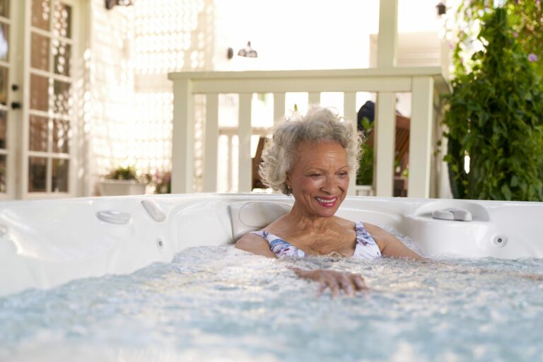 |Spending quality time with family in hot tub|woman in a used hot tub