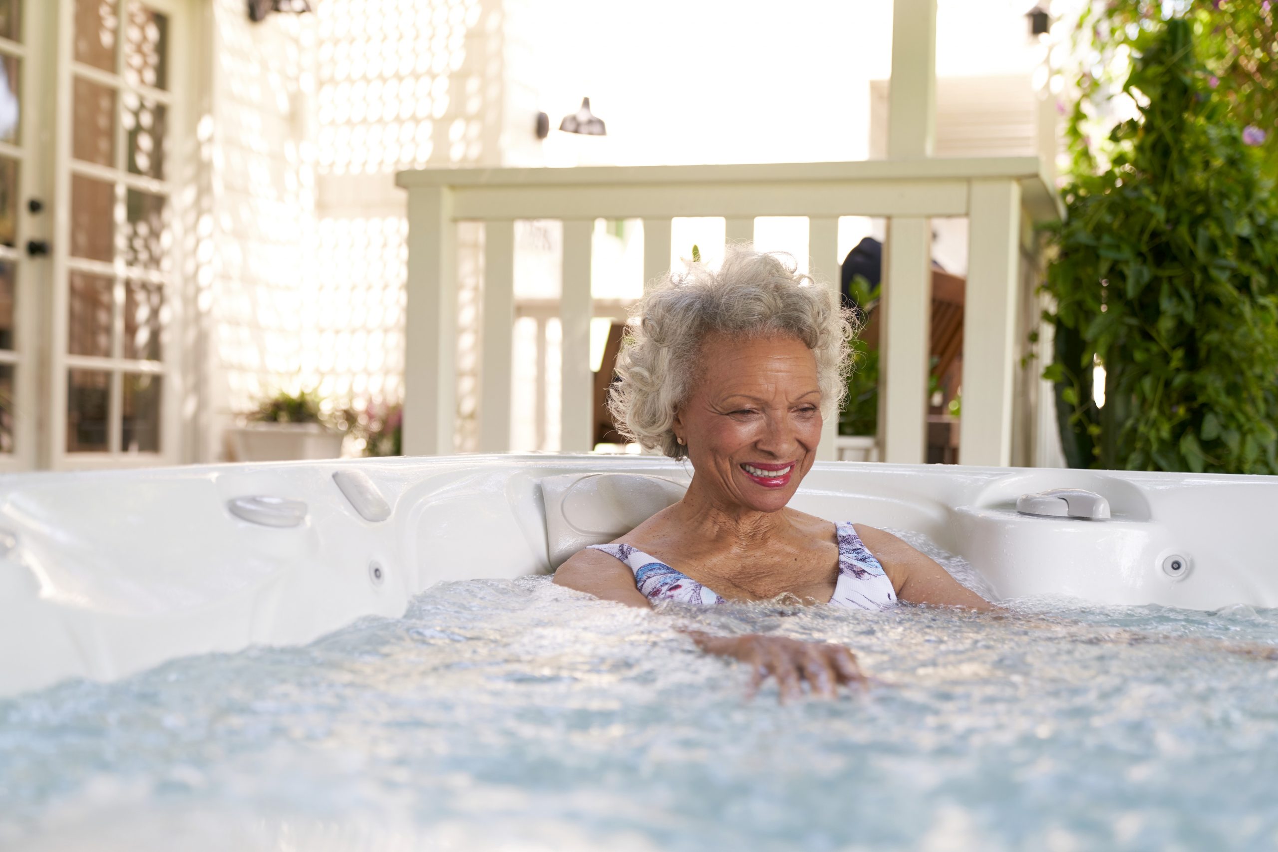 woman in a used hot tub